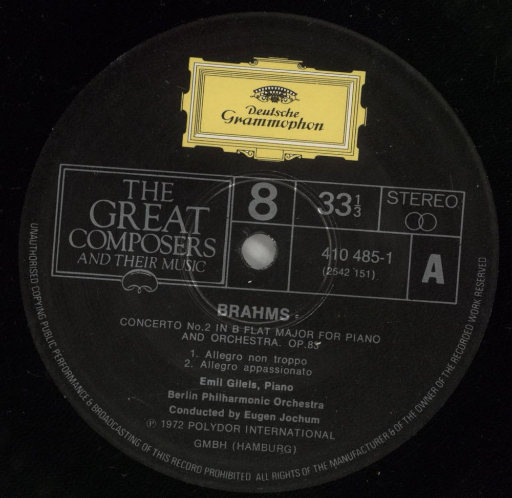 Johannes Brahms Piano Concerto No.2 in B Flat Major, Opus 83 UK vinyl LP album (LP record) B10LPPI876095