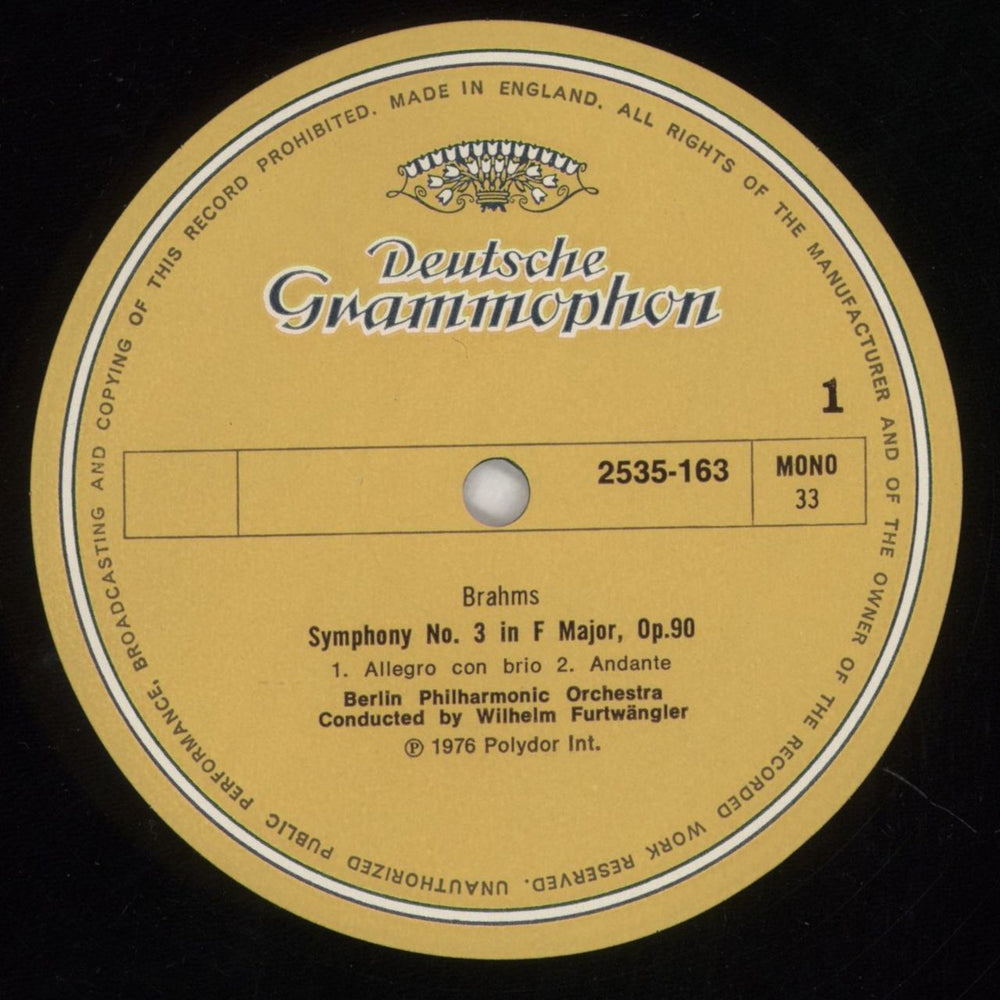Johannes Brahms Symphony No. 3 in F Major, Op. 30 UK vinyl LP album (LP record) B10LPSY854269