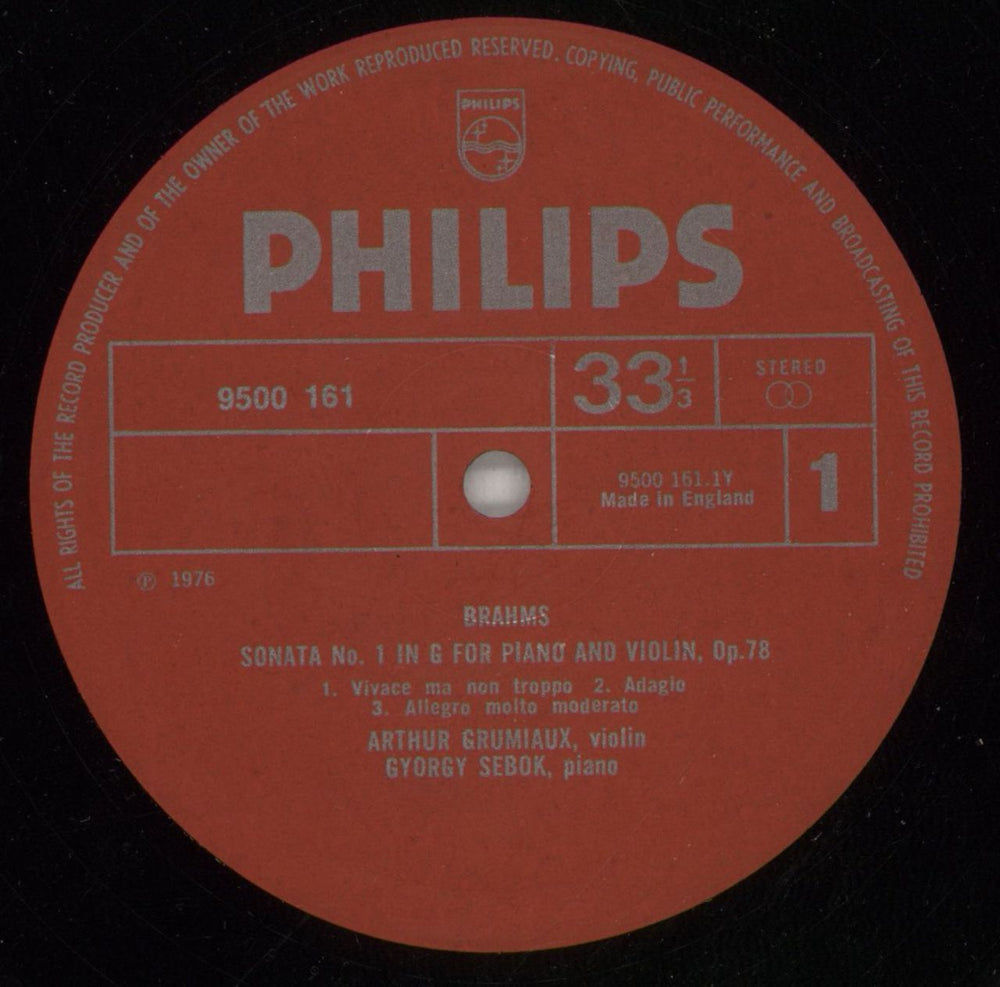 Johannes Brahms Violin Sonata No. 1 / Trio For Violin, Piano And Horn Dutch vinyl LP album (LP record) B10LPVI873724