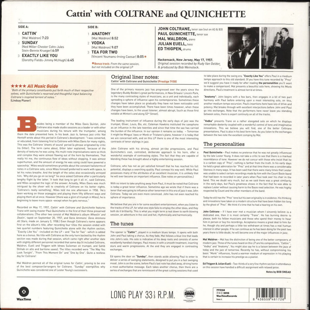 John Coltrane Cattin' With Coltrane And Quinichette UK vinyl LP album (LP record) 8436559461726