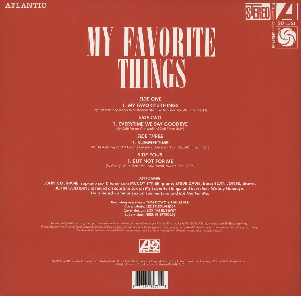 John Coltrane My Favorite Things - 180gm US 2-LP vinyl record set (Double LP Album) 711574707119