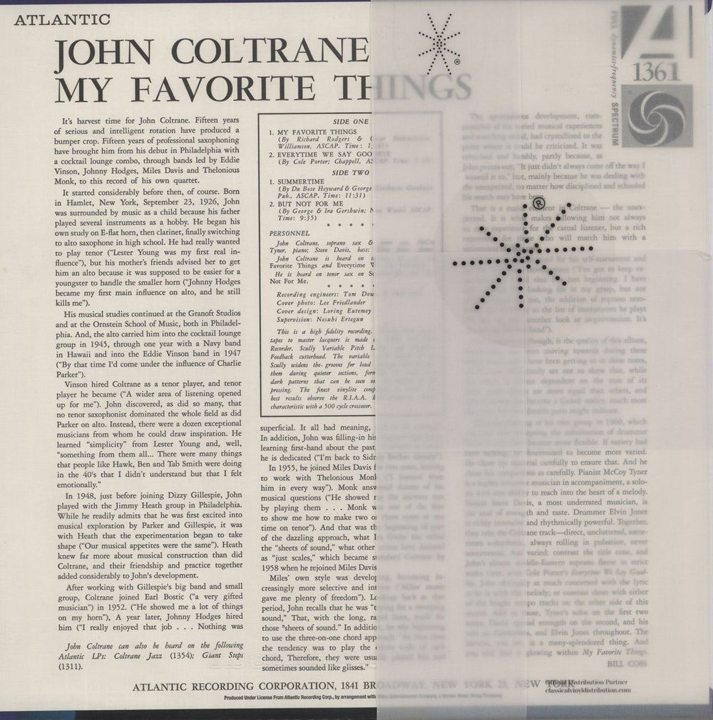 John Coltrane My Favorite Things - 200gm Vinyl US vinyl LP album (LP record)