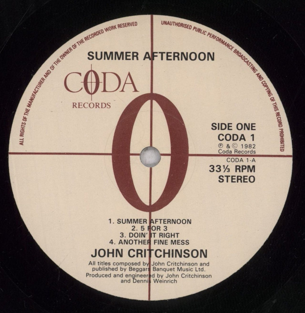 John Critchinson Summer Afternoon UK vinyl LP album (LP record) 3JCLPSU843530