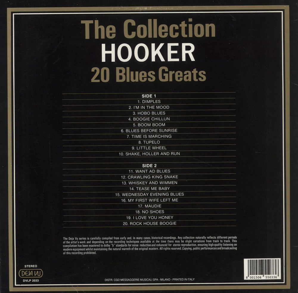 John Lee Hooker The Collection - 20 Blues Greats Italian vinyl LP album (LP record) 8001506550336