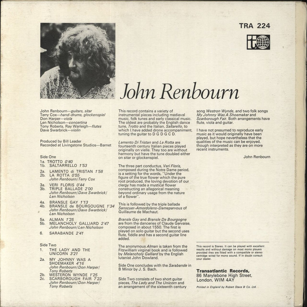 John Renbourn The Lady And The Unicorn - 2nd UK vinyl LP album (LP record)