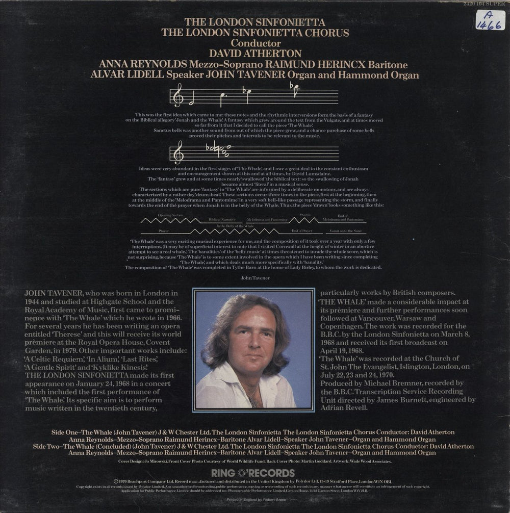 John Tavener The Whale - EX UK vinyl LP album (LP record)
