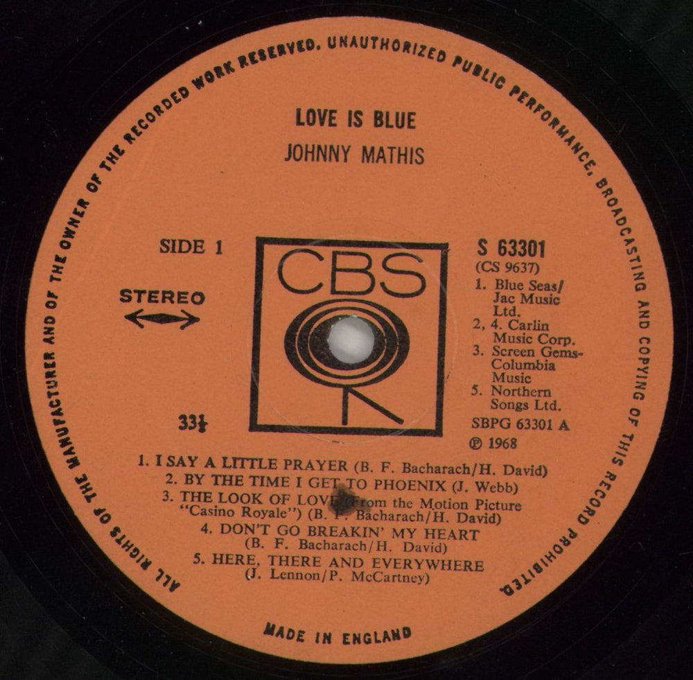 Johnny Mathis Love Is Blue UK vinyl LP album (LP record) J-MLPLO696251