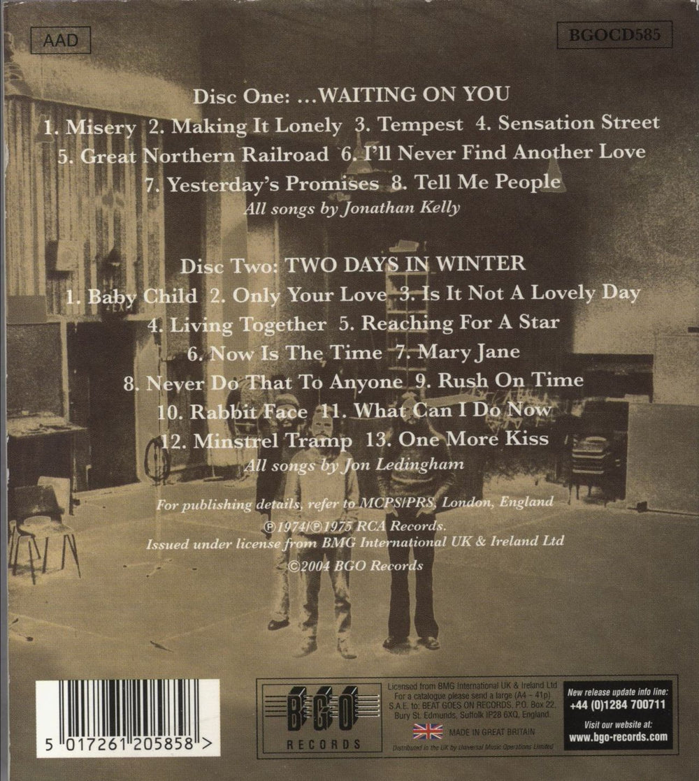 Jonathan Kelly ...Waiting On You/Two Days In Winter UK 2 CD album set (Double CD) 5017261205858