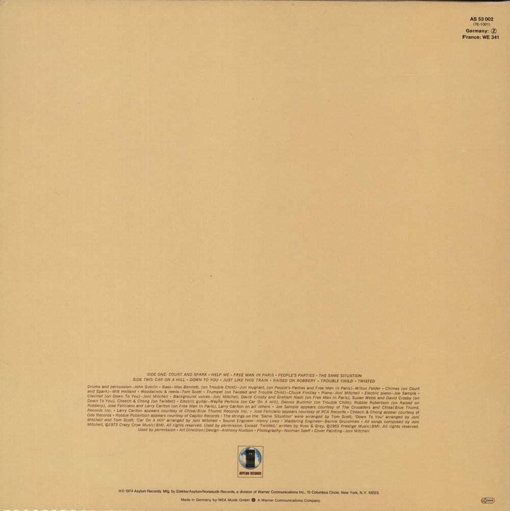 Joni Mitchell Court And Spark - G/F German vinyl LP album (LP record)