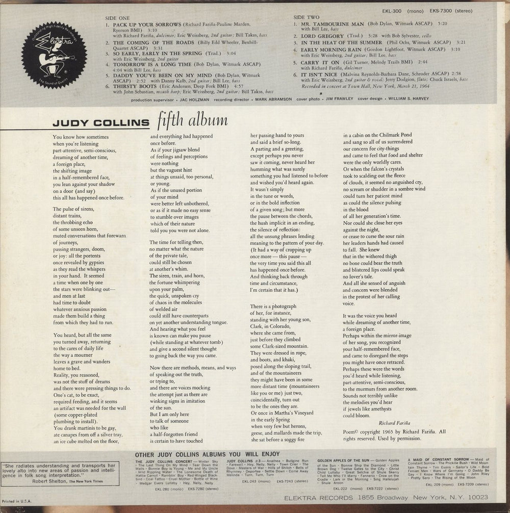Judy Collins Judy Collins' Fifth Album UK vinyl LP album (LP record)