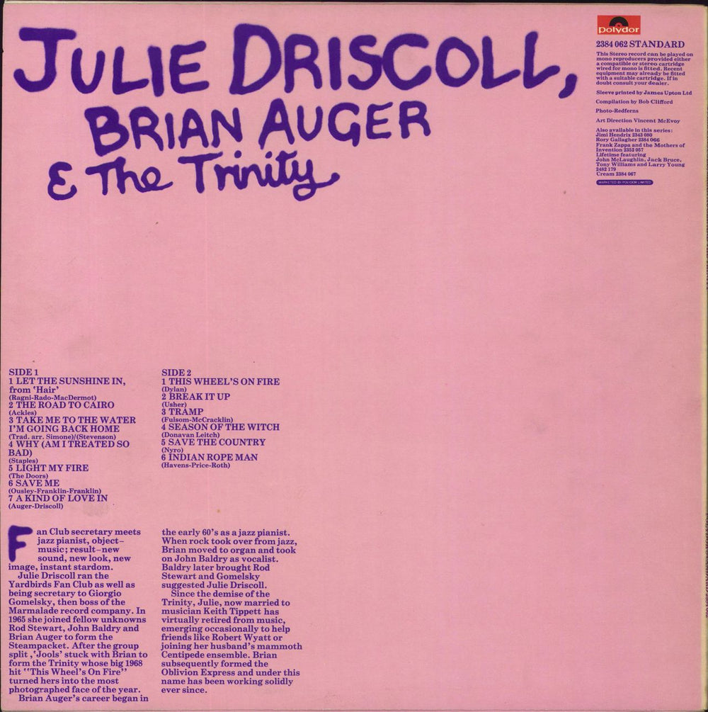 Julie Driscoll & Brian Auger Julie Driscoll, Brian Auger & The Trinity - Flashback sticker UK vinyl LP album (LP record)