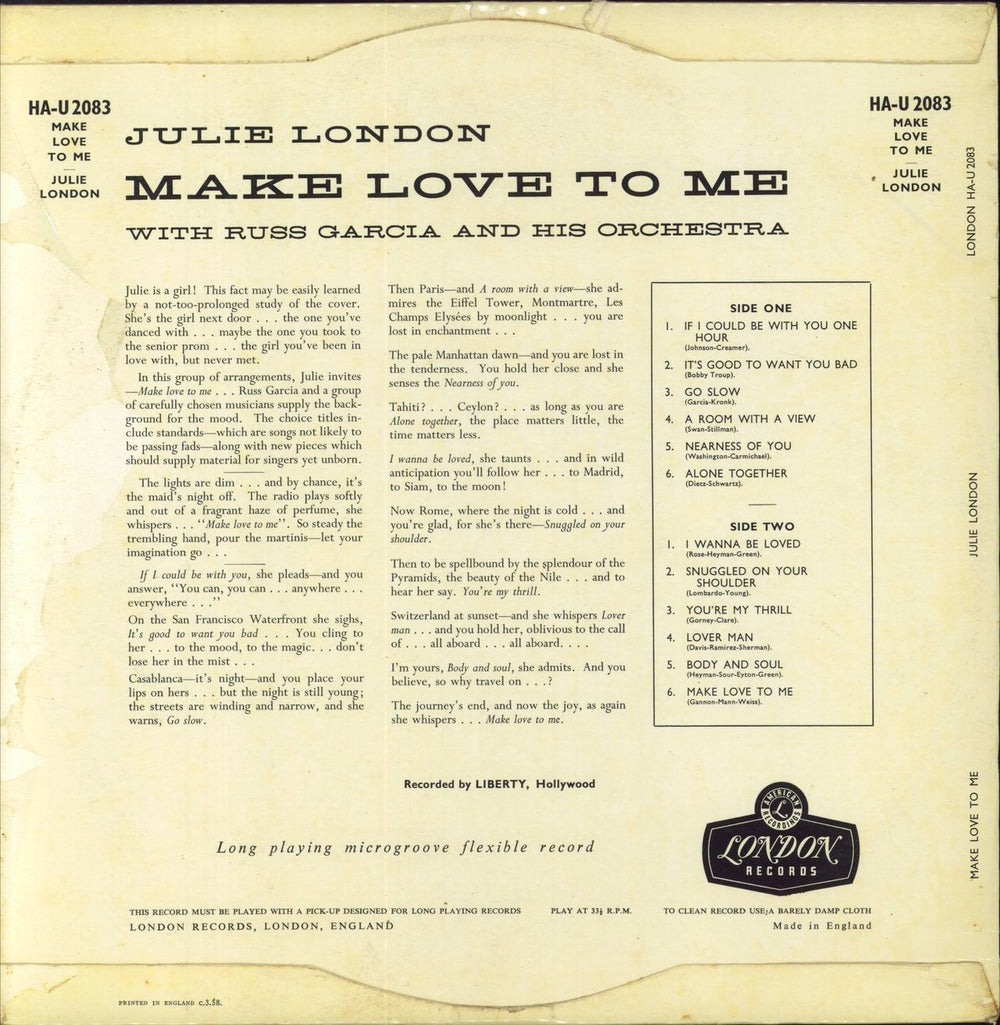 Julie London Make Love To Me - VG UK vinyl LP album (LP record)