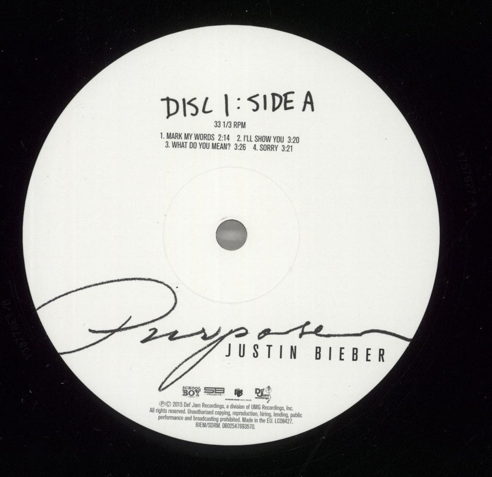 Justin Bieber Purpose - 180gm UK 2-LP vinyl record set (Double LP Album) J302LPU863610