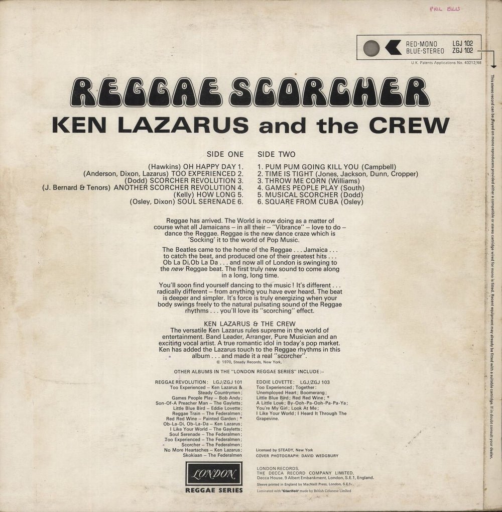 Ken Lazarus And The Crew Reggae Scorcher UK vinyl LP album (LP record)