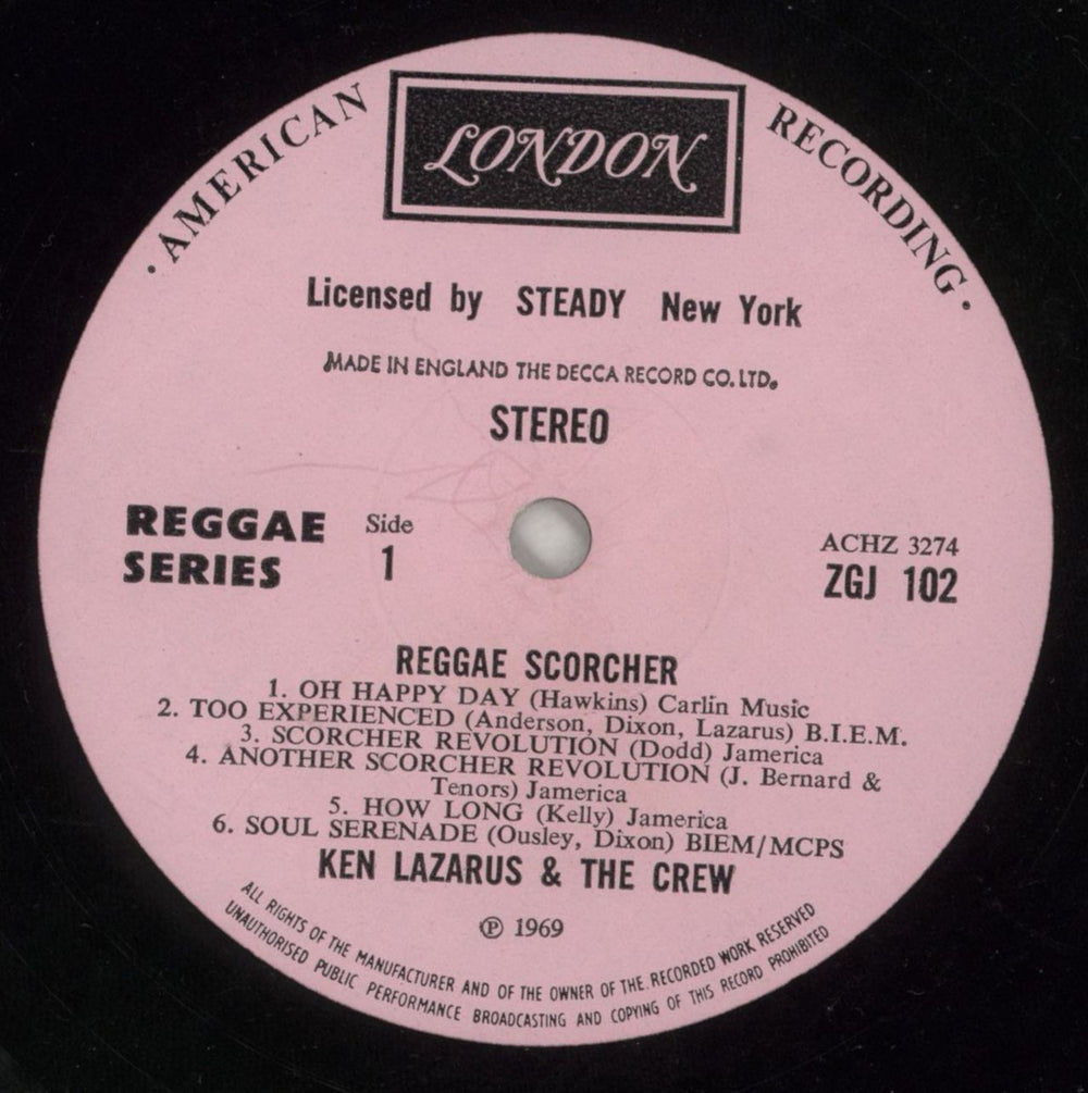 Ken Lazarus And The Crew Reggae Scorcher UK vinyl LP album (LP record) 9GOLPRE868927