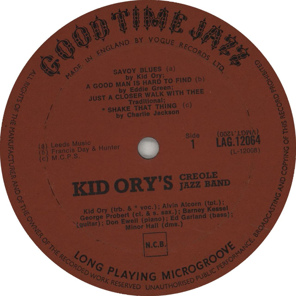 Kid Ory Kid Ory's Creole Jazz Band 1955 UK vinyl LP album (LP record)