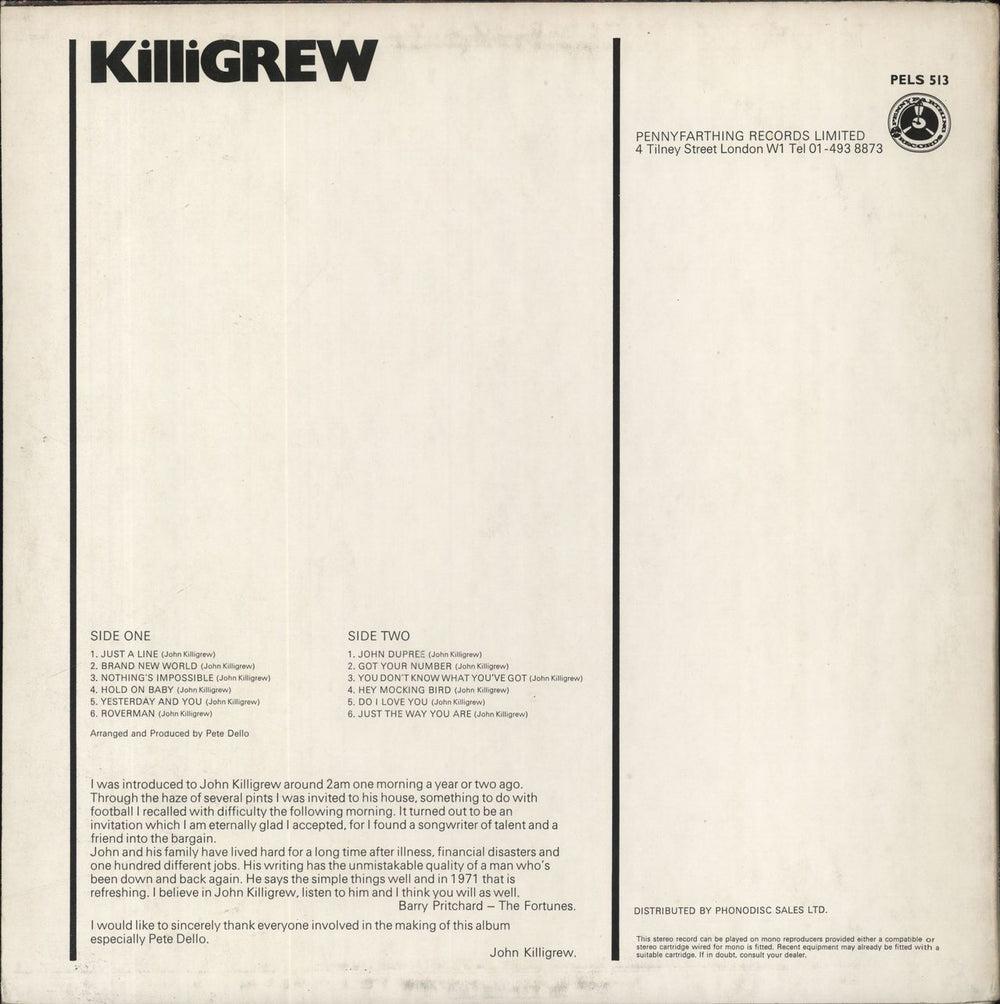 Killigrew Killigrew UK vinyl LP album (LP record)