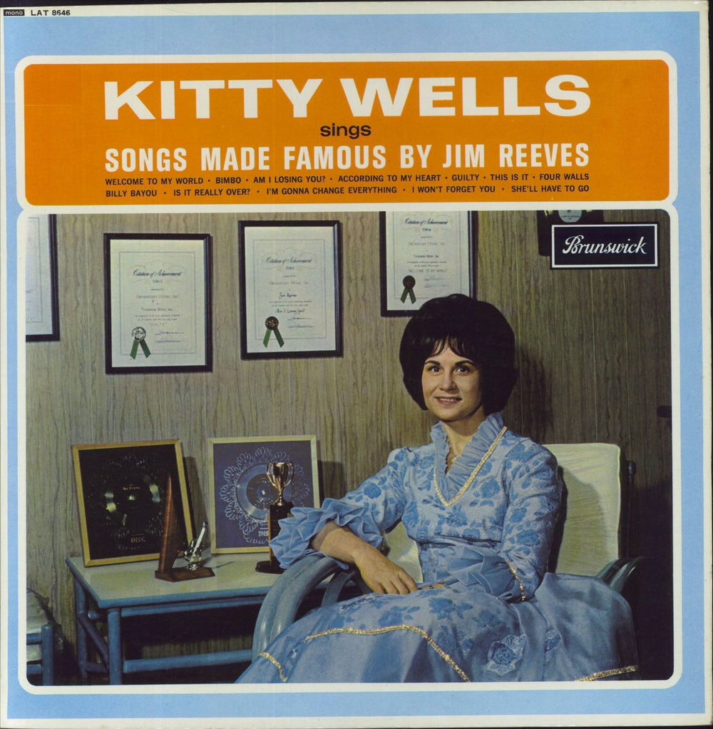 Kitty Wells Sings Songs Made Famous by Jim Reeves UK vinyl LP album (LP record) LAT8646