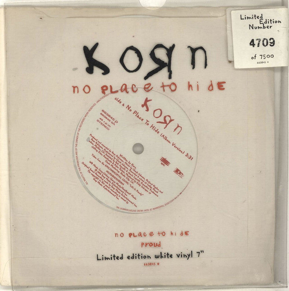 Korn No Place To Hide - White Vinyl UK 7" vinyl single (7 inch record / 45) 6638450