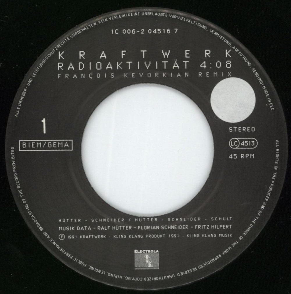 Kraftwerk Radioaktivitat (Remixes) UK 7" vinyl single (7 inch record / 45) KRA07RA865608