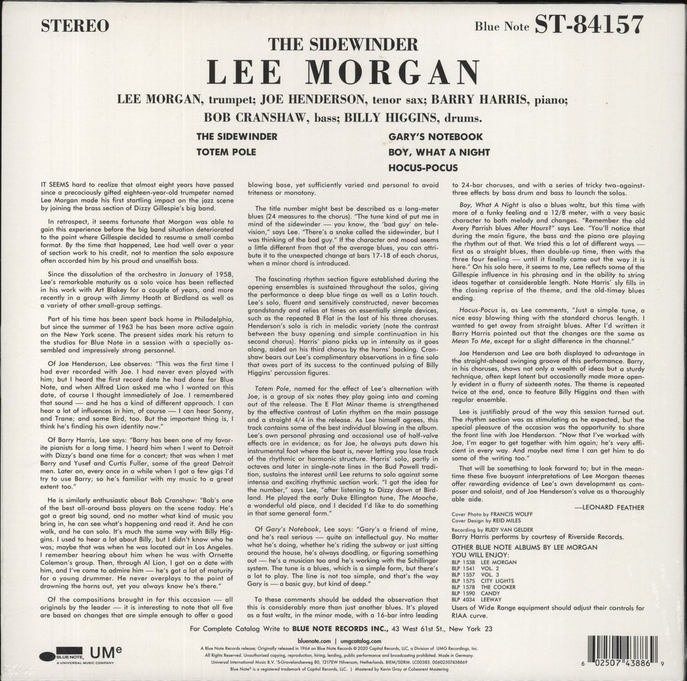 Lee Morgan The Sidewinder - 180 Gram Vinyl - Sealed UK vinyl LP album (LP record) 602507438869