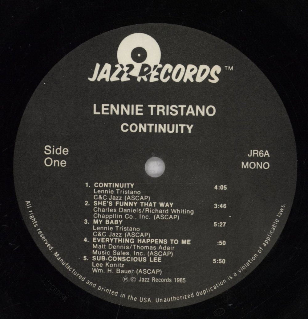 Lennie Tristano Continuity US vinyl LP album (LP record) LN0LPCO846955