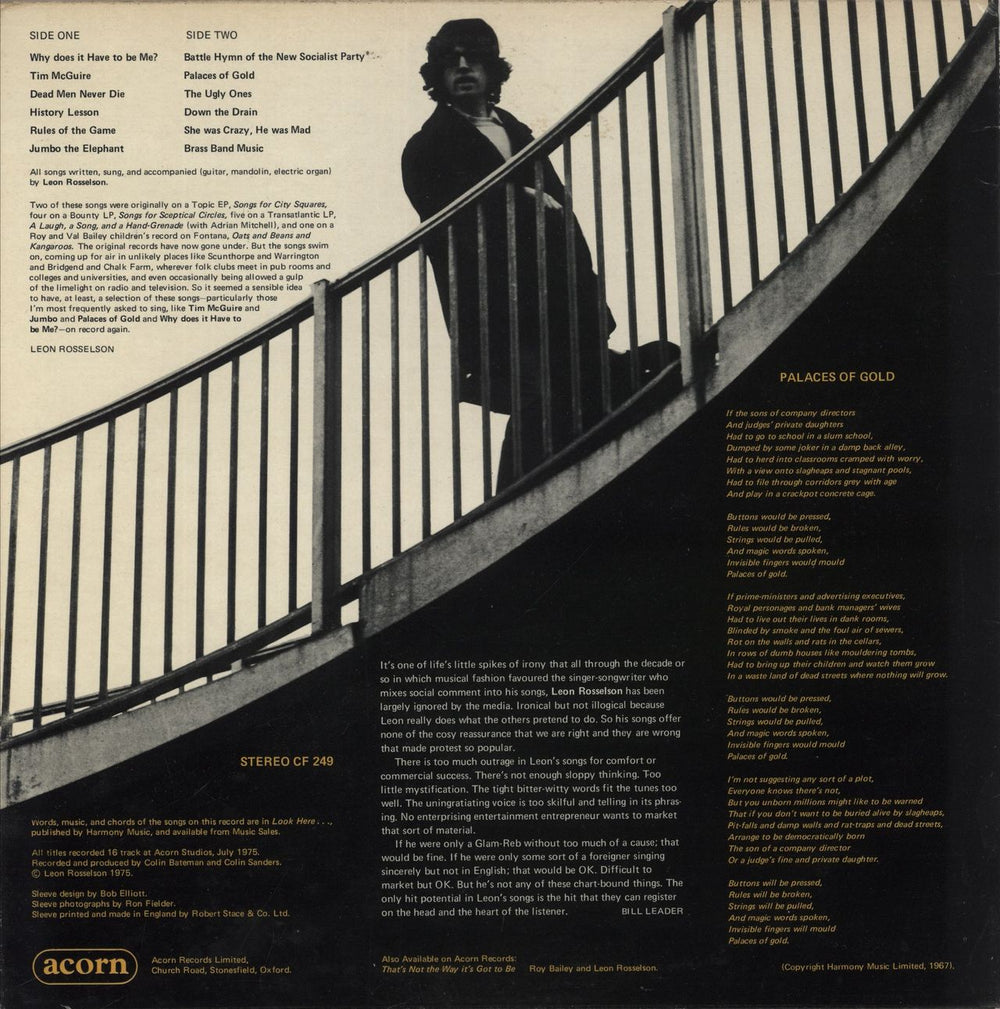 Leon Rosselson Palaces Of Gold UK vinyl LP album (LP record)