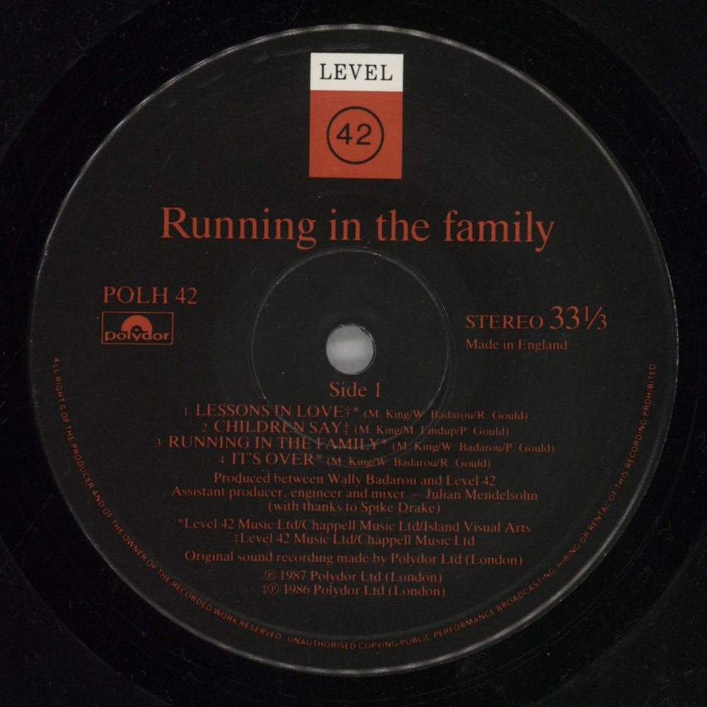 Level 42 Running In The Family - Merch Insert UK vinyl LP album (LP record) L42LPRU859098
