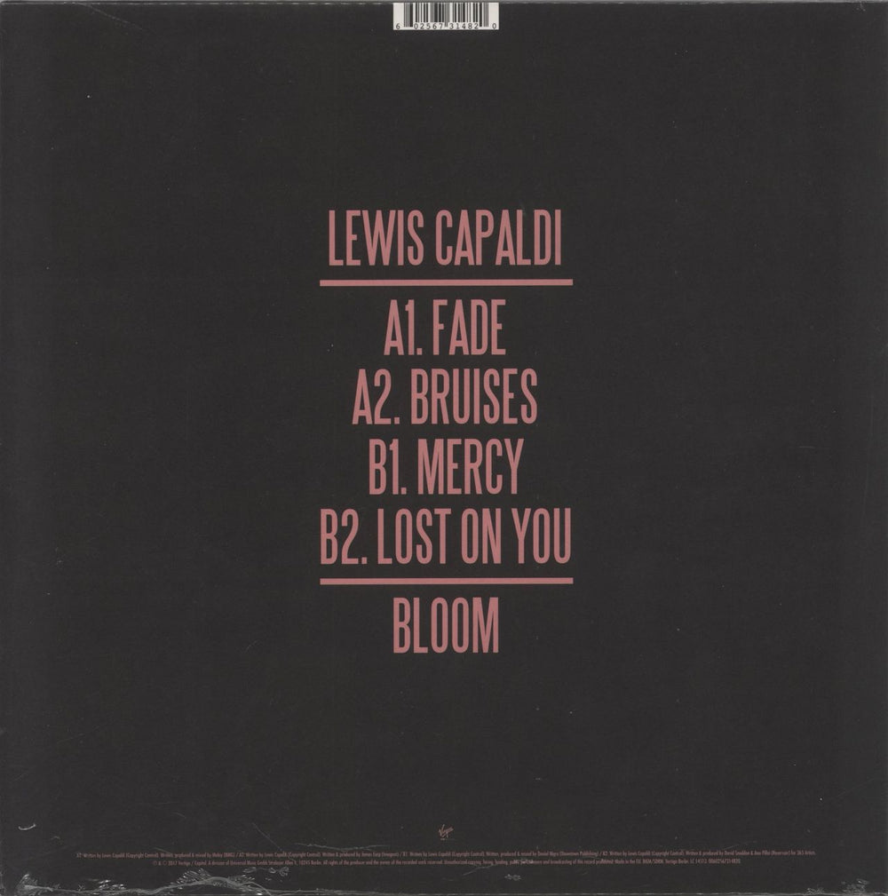 Lewis Capaldi Bloom - Clear Vinyl - RSD18 - Sealed UK 12" vinyl single (12 inch record / Maxi-single)