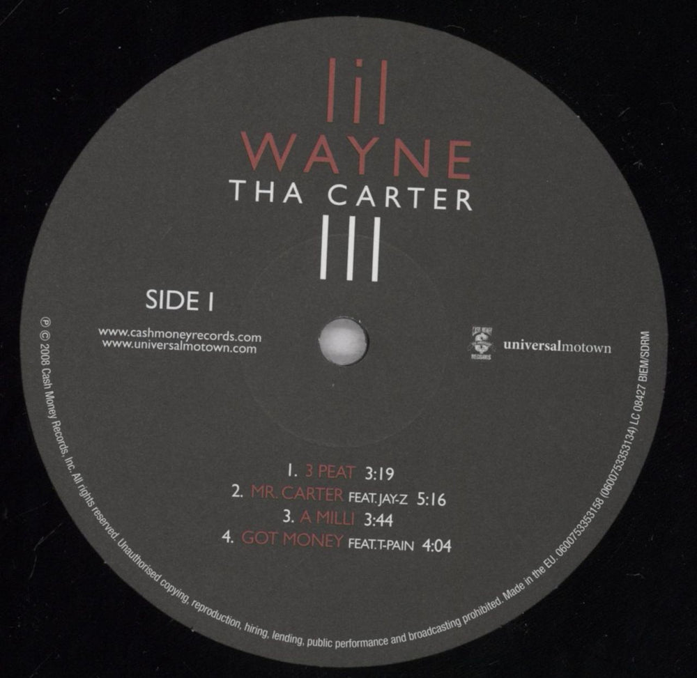 Lil Wayne Tha Carter III - Back to Black Pressing UK 2-LP vinyl record set (Double LP Album) LP72LTH838990
