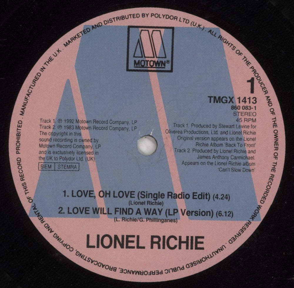 Lionel Richie Love, Oh Love UK 12" vinyl single (12 inch record / Maxi-single) LNR12LO852910