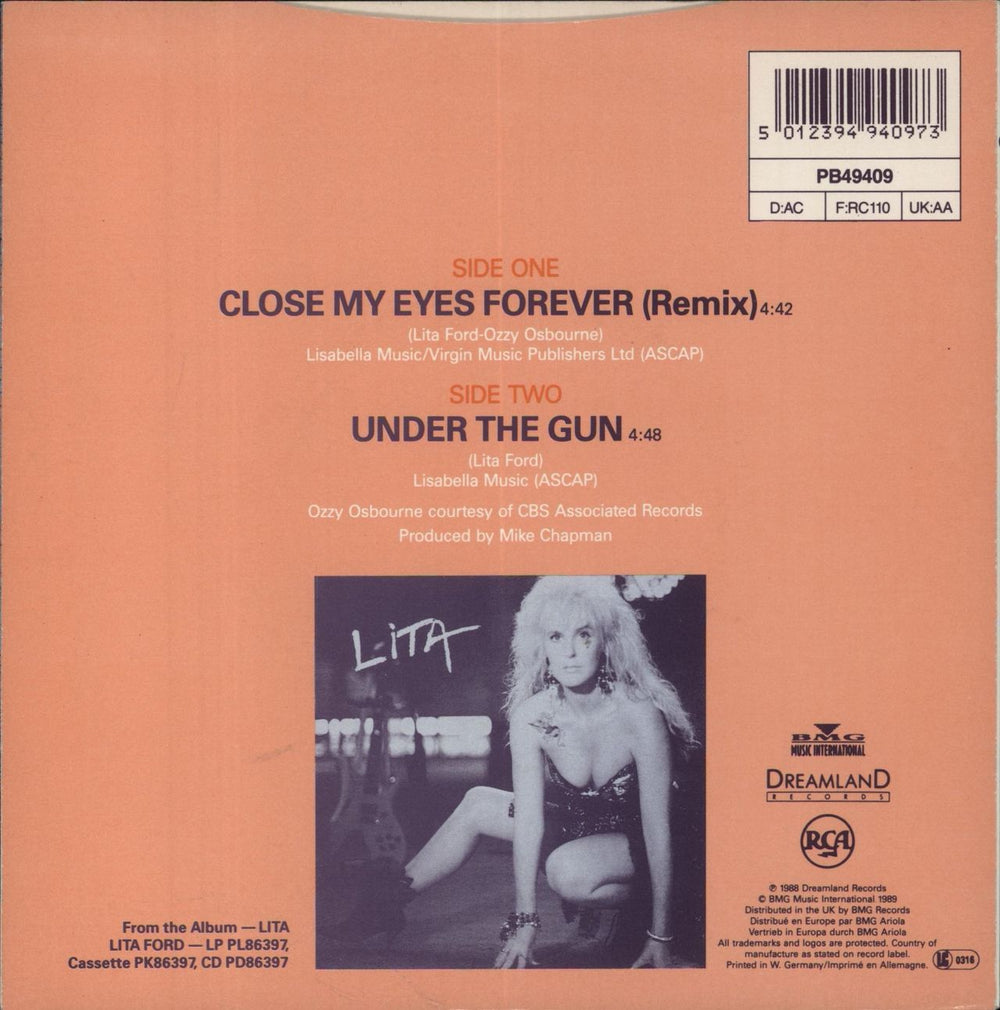 Lita Ford Close My Eyes Forever (Remix) UK 7" vinyl single (7 inch record / 45) 5012394940973