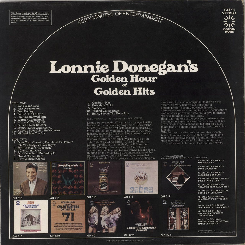 Lonnie Donegan Golden Hour Of Golden Hits UK vinyl LP album (LP record) 5012498012316