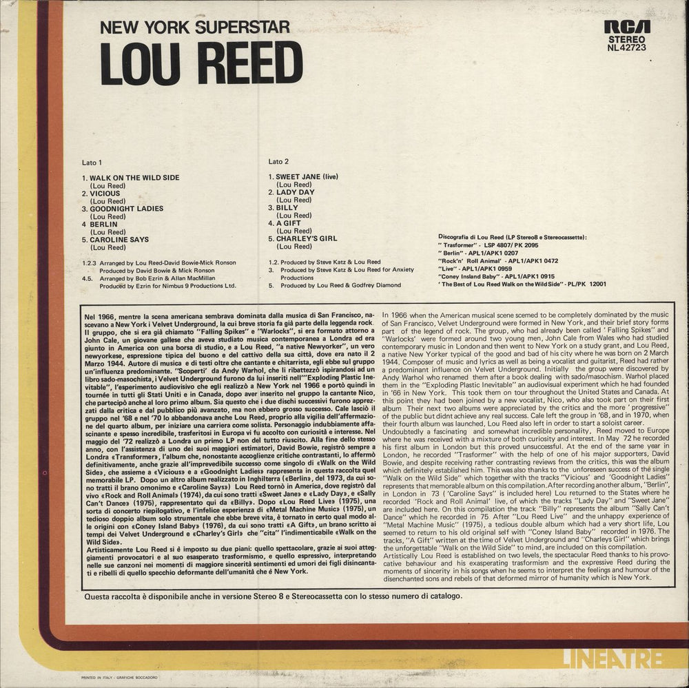 Lou Reed New York Superstar Vol. 1 & 2 Italian 2-LP vinyl record set (Double LP Album)