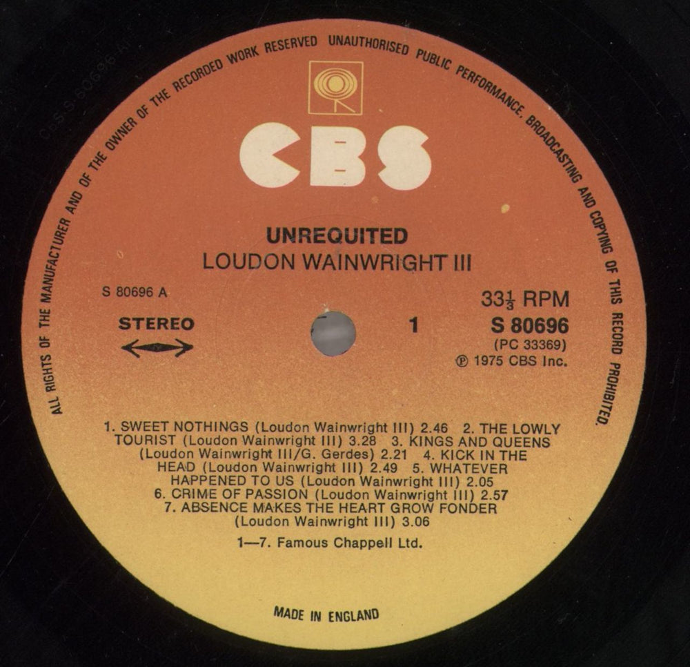 Loudon Wainwright III Unrequited - 2nd UK vinyl LP album (LP record) LWWLPUN641194