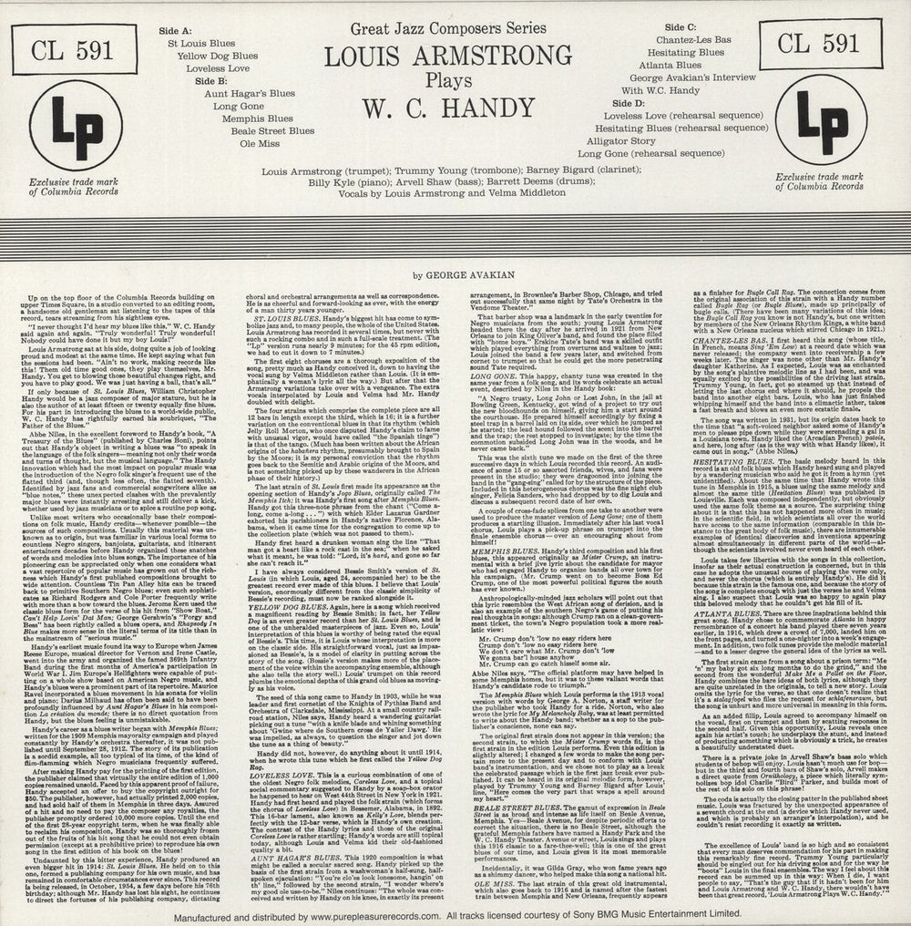 Louis Armstrong Plays W.C. Handy - 180gm Vinyl UK 2-LP vinyl record set (Double LP Album)