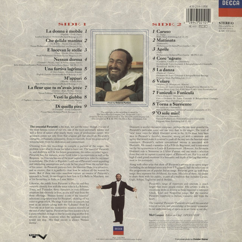 Luciano Pavarotti The Essential Pavarotti UK vinyl LP album (LP record) 028943021012