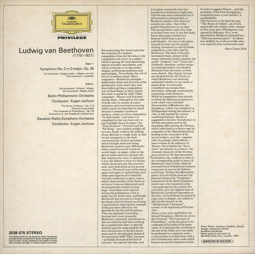 Ludwig Van Beethoven Beethoven: Symphony No. 2 in D major UK vinyl LP album (LP record)