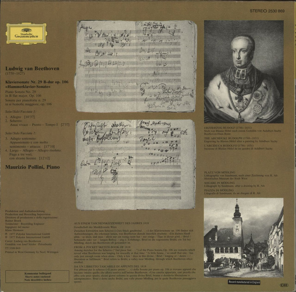 Ludwig Van Beethoven Hammerklavier-Sonate op. 106 Dutch vinyl LP album (LP record) '1977