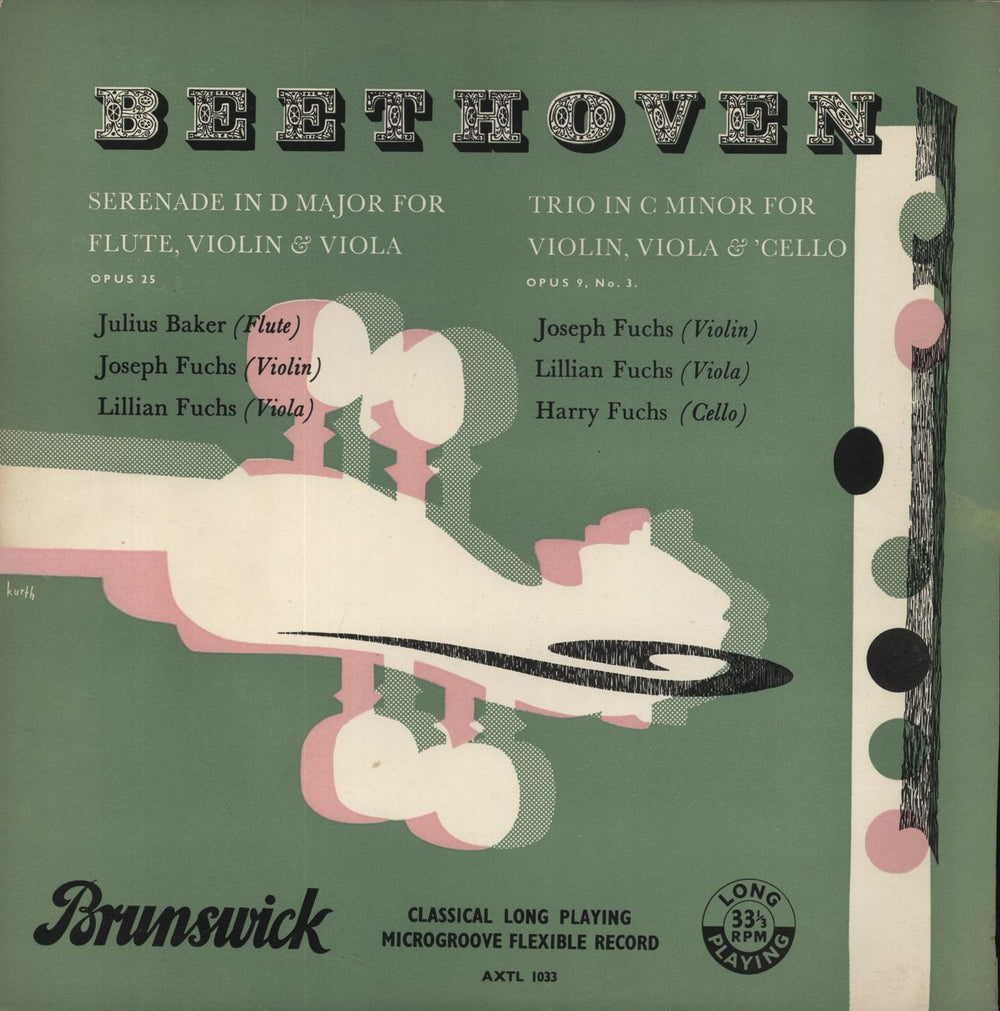 Ludwig Van Beethoven Serenade In D Major, Op. 25 For Flute, Violin And Viola Trio In C Minor, Op. 9, No. 3 For Violin, Vi UK vinyl LP album (LP record) AXTL1033