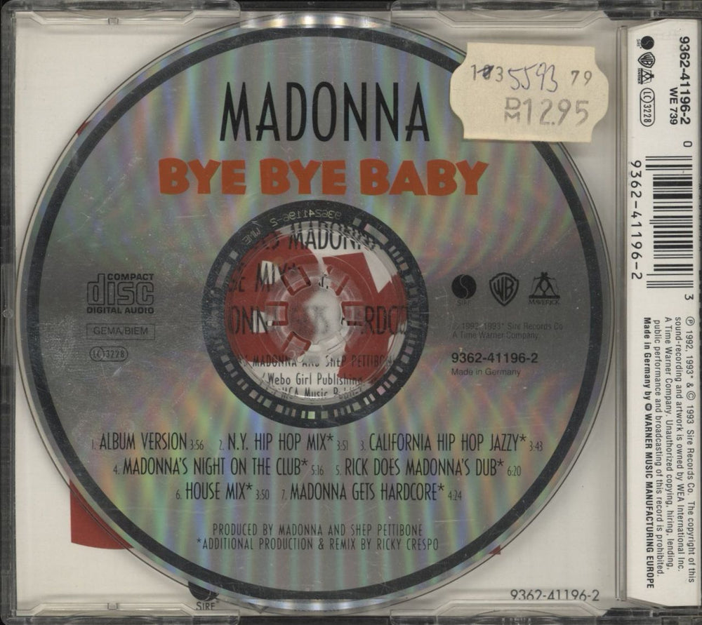 Madonna Bye Bye Baby German CD single (CD5 / 5") 093624119623