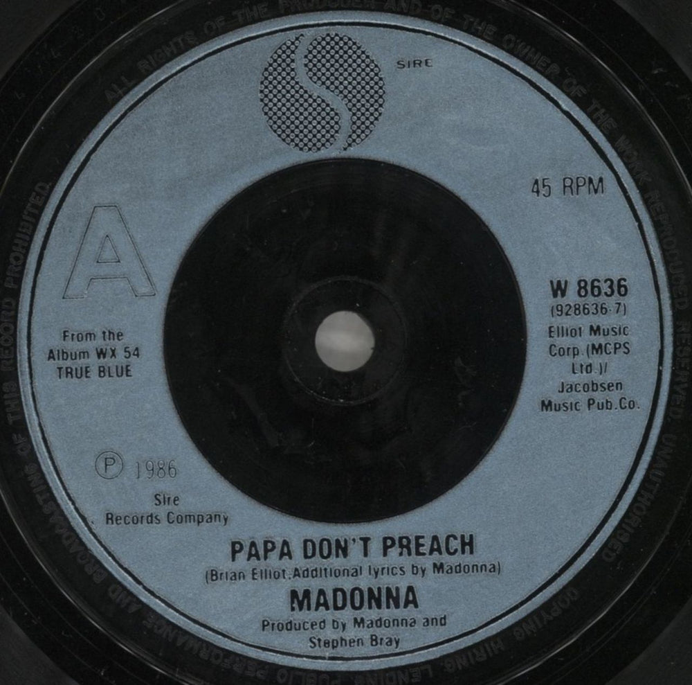 Madonna Papa Don't Preach  - Inj - Card Sleeve UK 7" vinyl single (7 inch record / 45) MAD07PA577669