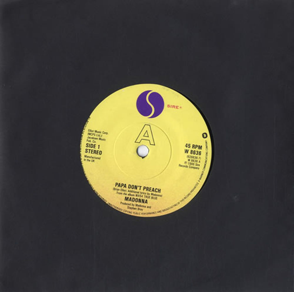 Madonna Papa Don't Preach - Solid UK 7" vinyl single (7 inch record / 45) W8636