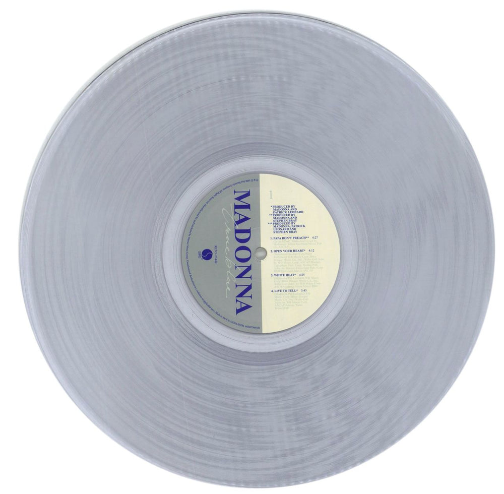 Madonna True Blue - 180gm Clear Vinyl + Poster UK vinyl LP album (LP record) MADLPTR857696