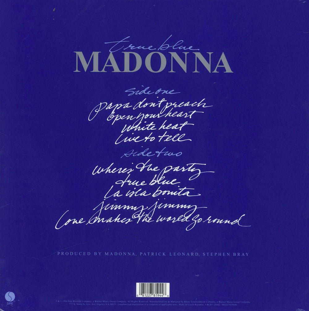 Madonna True Blue - Silver Vinyl + Poster US vinyl LP album (LP record) 081227819446