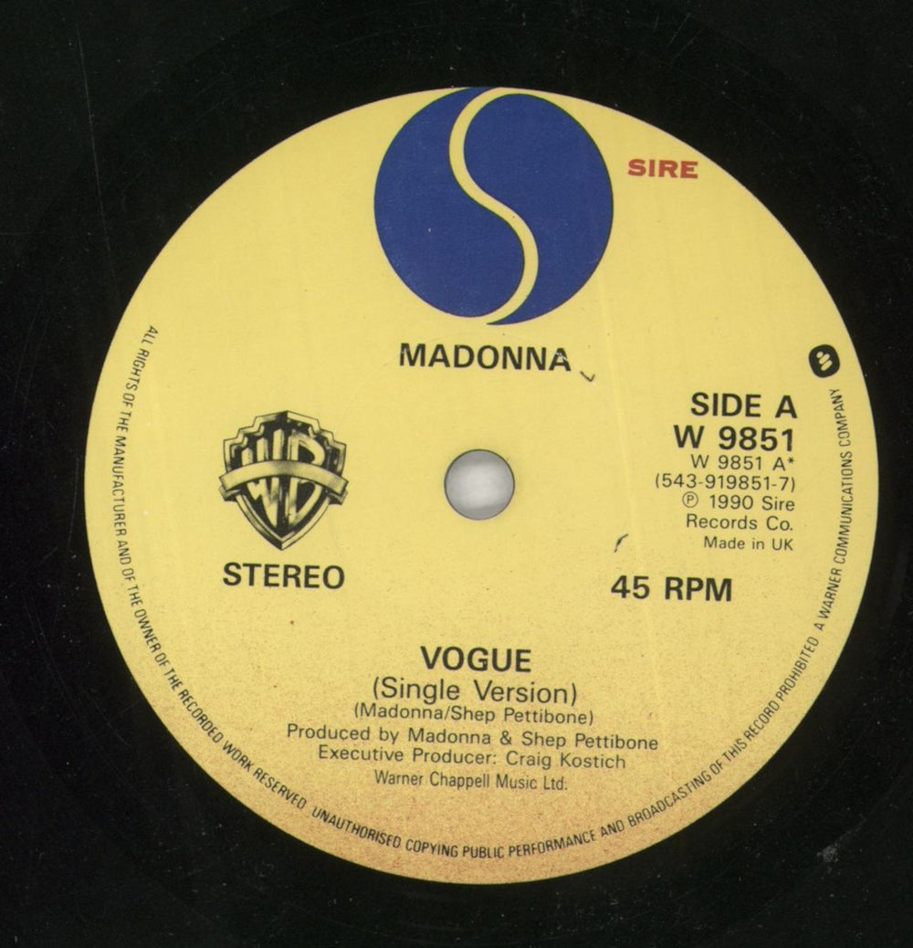 Madonna Vogue - Non-Barcoded Label + Glossy Sleeve UK 7" vinyl single (7 inch record / 45) 054391985170