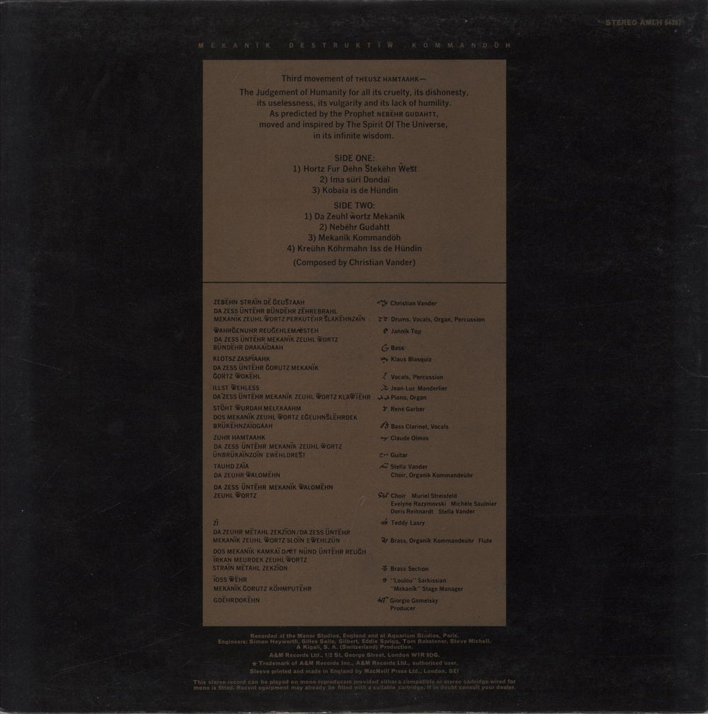 Magma Mekanïk Destruktïw Kommandöh + Insert UK vinyl LP album (LP record)