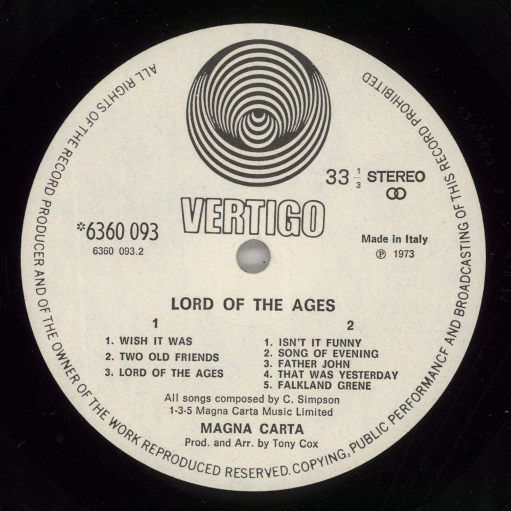 Magna Carta Lord Of The Ages - 1st - VG Italian vinyl LP album (LP record) GNCLPLO864757