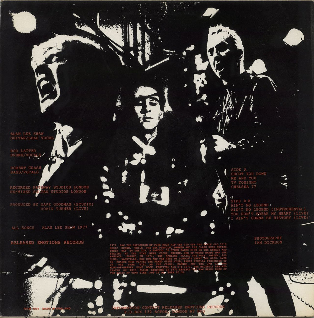 Maniacs Ain't No Legend UK vinyl LP album (LP record)