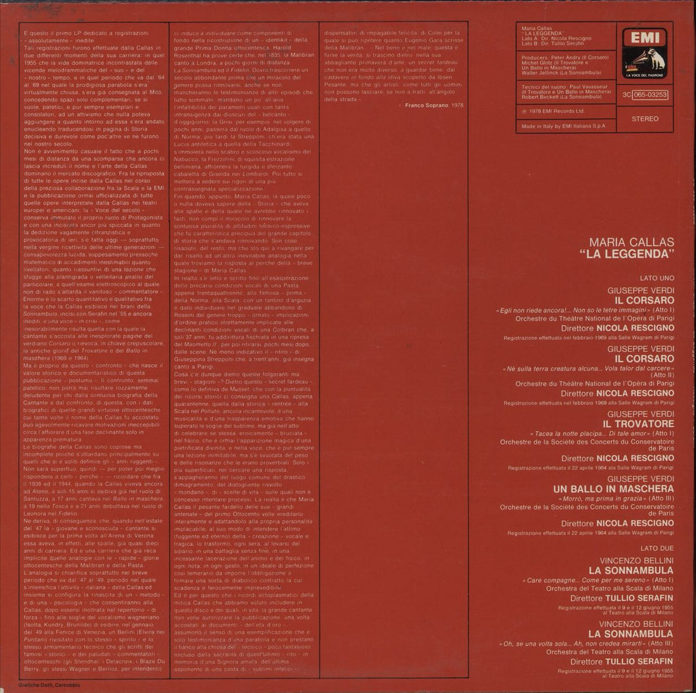 Maria Callas La Leggenda Italian vinyl LP album (LP record)